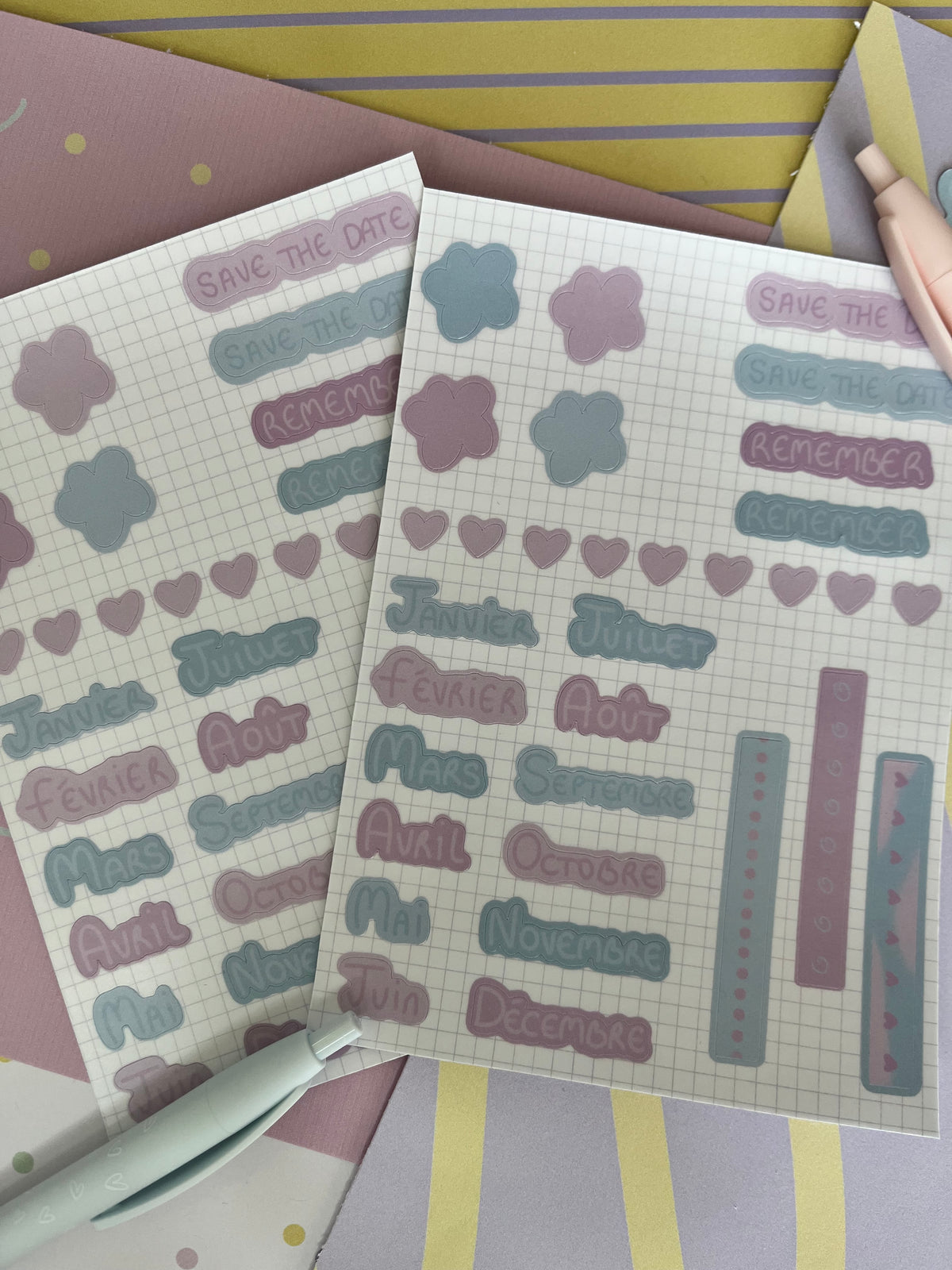 Planche de scrapbooking - Rose et bleu