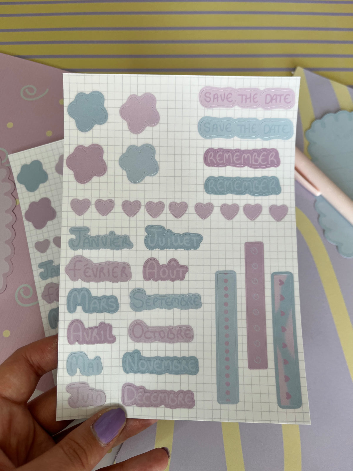 Planche de scrapbooking - Rose et bleu